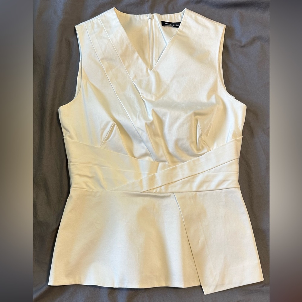 Karen Millen White Sleeveless Structured Peplum Top